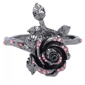 Betsey Johnson Pink Gemstone Rose Bangle Bracelet New